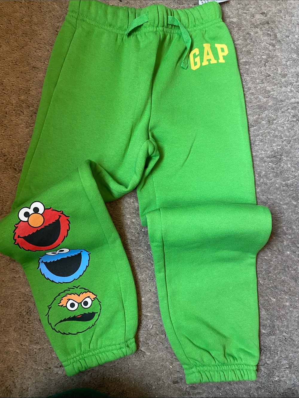 GAP Green Sweatpants with Sesame Street Faces